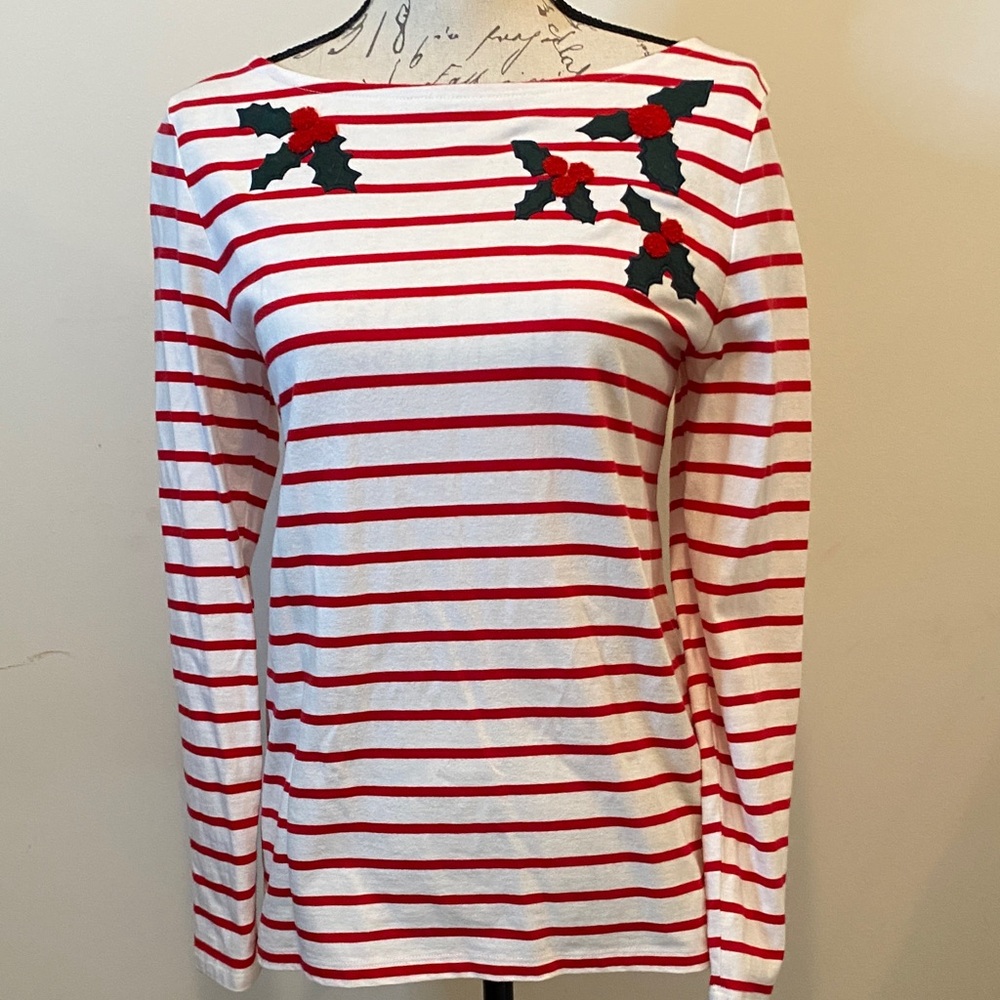 Talbots Striped Red and White Holly Berry Top - Picture 2 of 4